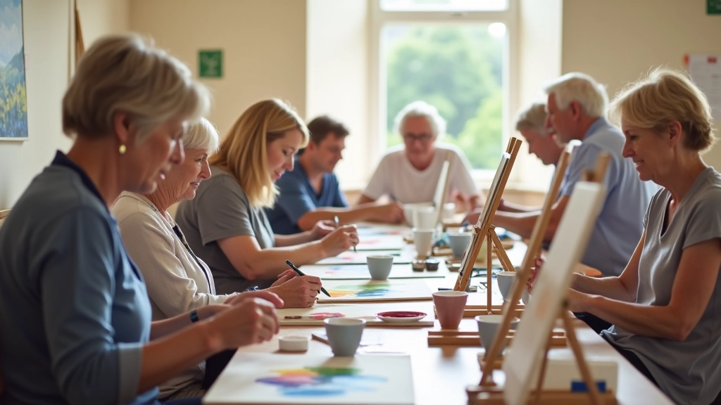 Members participating in a watercolour painting workshop class