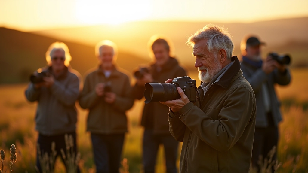 Photography club members on an outdoor outing with cameras
